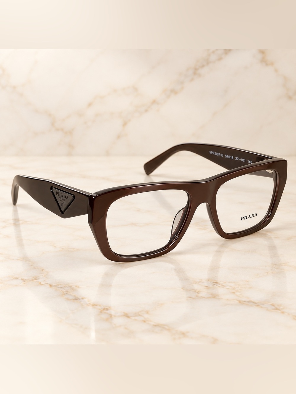 Prada VPR D07-U Brown Rectangle Eyeglasses 54-18-140 Designer Optical Frames